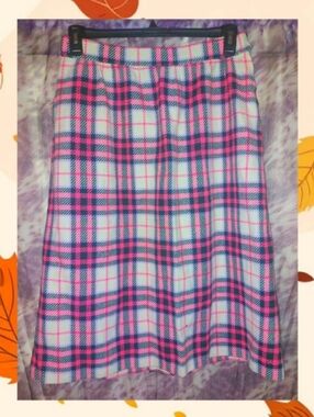Unbranded Cream/Multiclr Plaid Print A-Line Soft Woven Midi Skirt Sz Med(6/8/10)